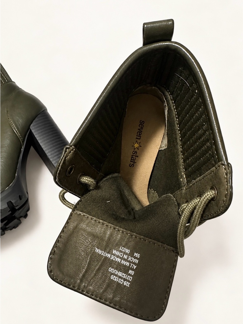 Olive Green Lug-Heel Ankle Booties